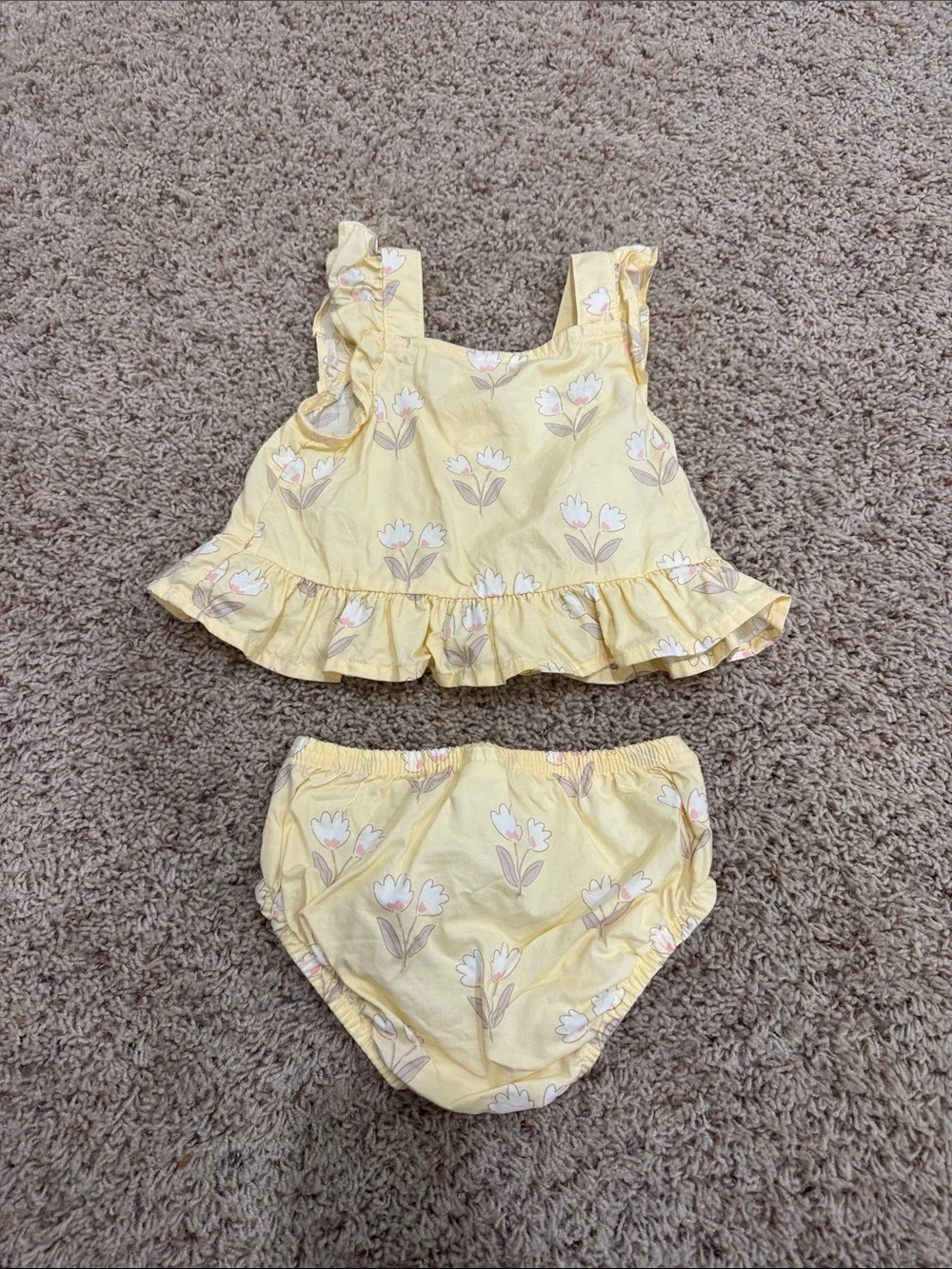 Girls Yellow Floral Ruffle Two-Piece Swim Set